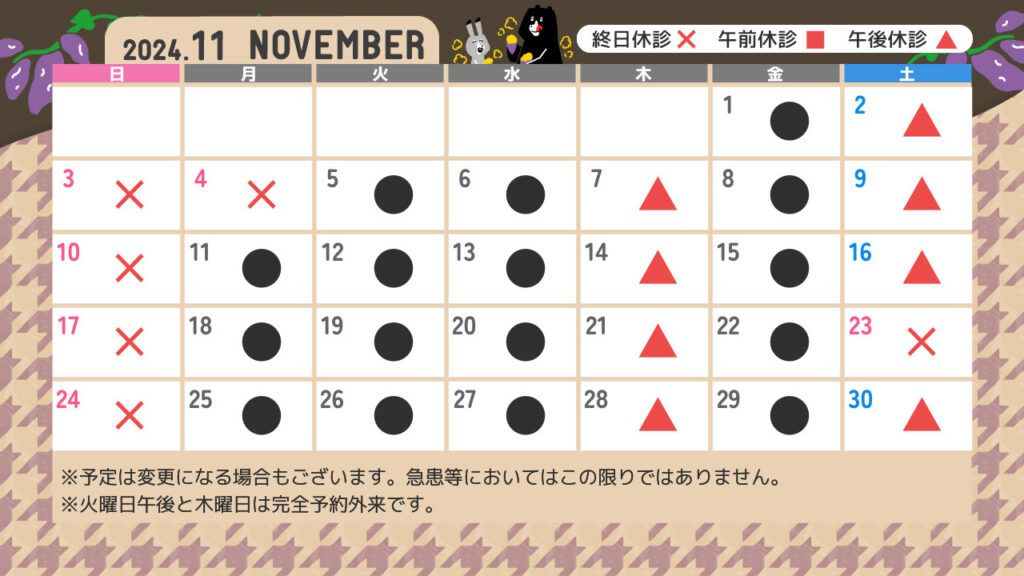 11月診療カレンダー